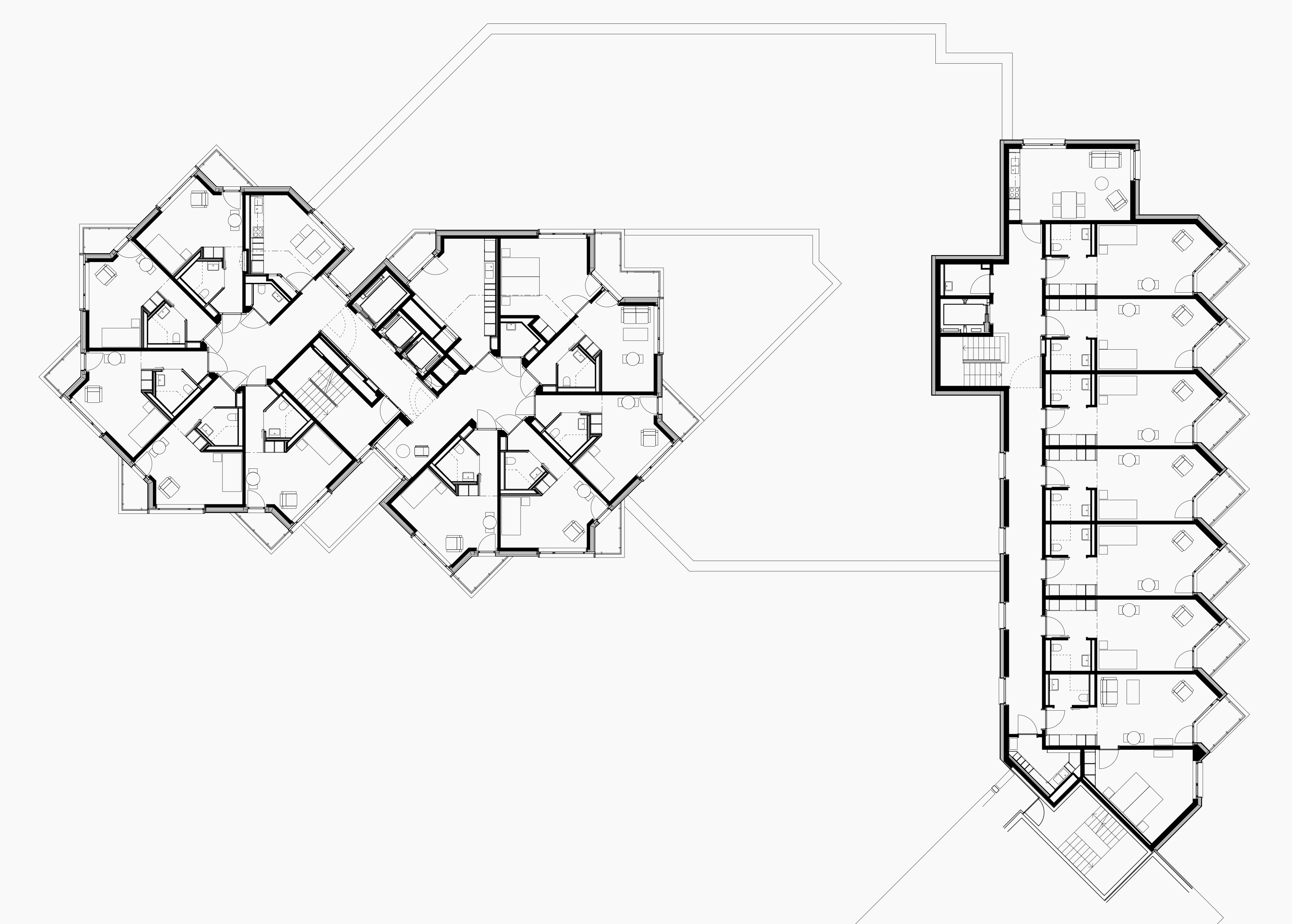 Grundriss 2. Obergeschoss mit Appartements (© Niedermann Sigg Schwendener Architekten, Zürich)